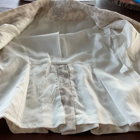 Alberto Makali Size 10 Cream Tan Linen Jacket Blazer Abstract Print USA Made - Picture 12 of 14